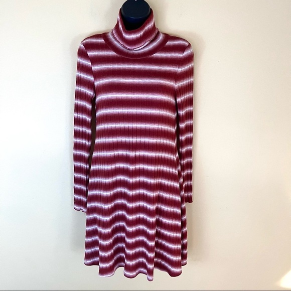 Altar’d State Rayon Stripe Stretch Turtle Neck Long Sleeve Rib Mini Dress Size S - Picture 2 of 14